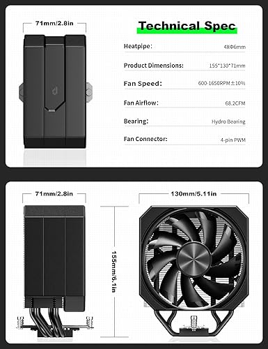 Miniatura 8 de Enfriador de aire de CPU con tubos de calor de 4X6mm, enfriador de CPU de ventilador de 120mm 1650rpm, enfriador de CPU AMD AM5AM4AM3 Serie,