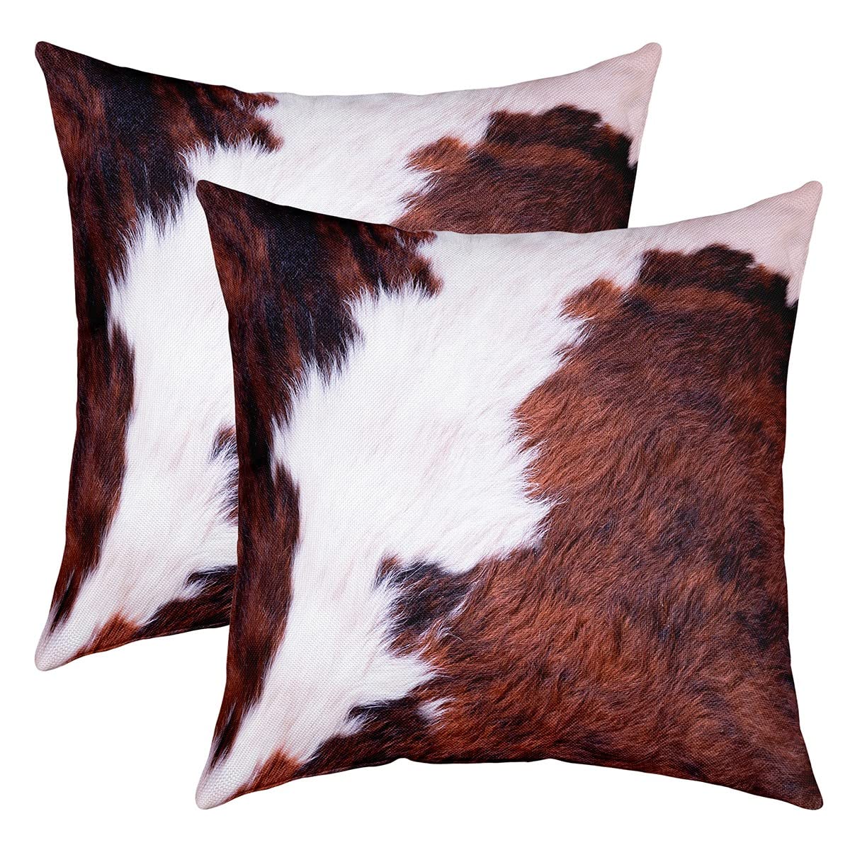 Loussiesd Cow Fur Print Throw Pillow Covers Cowhide Print Pillow Cases Cushion Covers Set of 2 Soft Farmhouse Pillow Cases Cushion Covers Western Farm Animal Skin Square Cushion Cases 20x20 Inch โ image 1