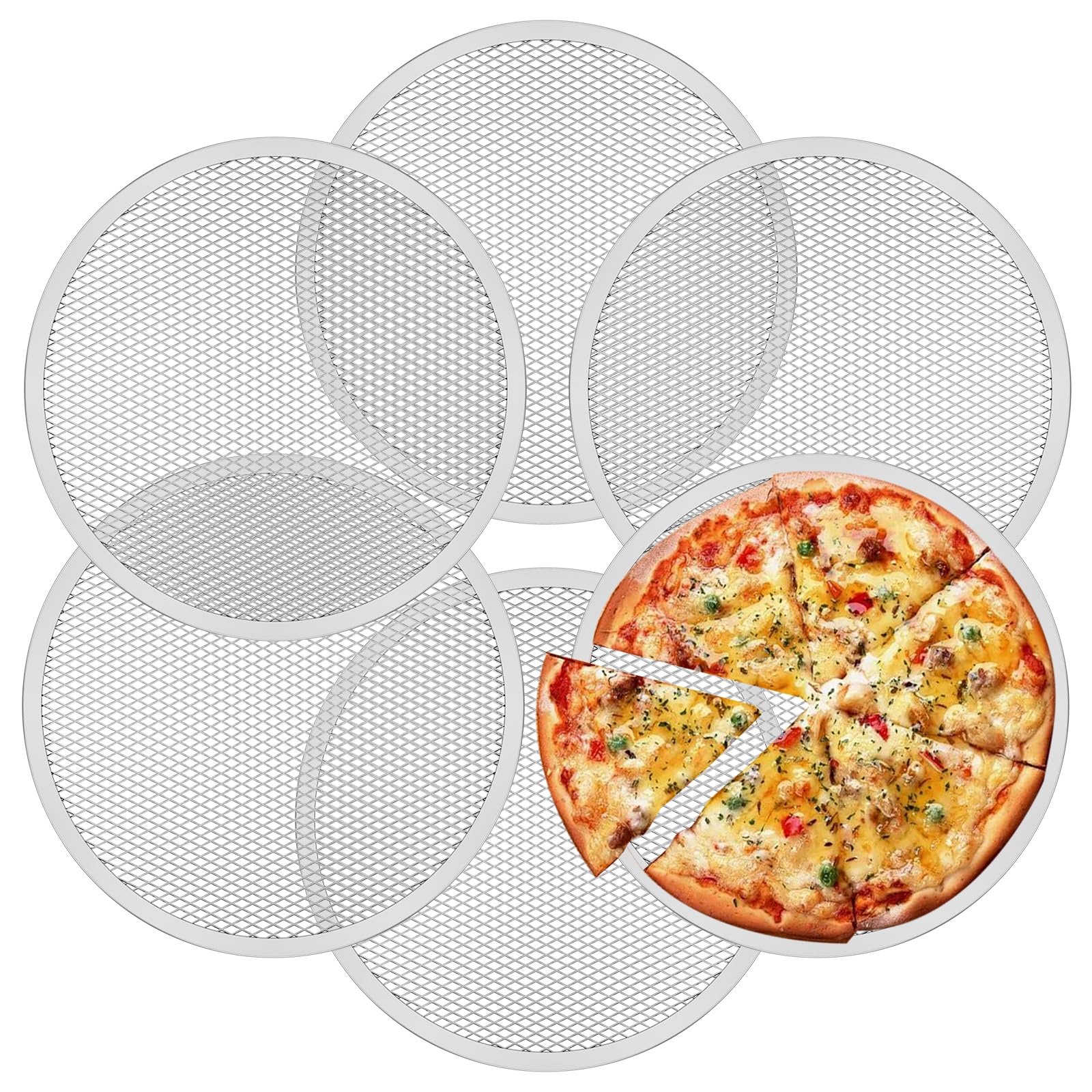 Lot de 6 grilles à pizza perforées antiadhésives de 30,5 cm - Rondes avec revêtement antiadhésif - Résistantes à la température - Réutilisables
