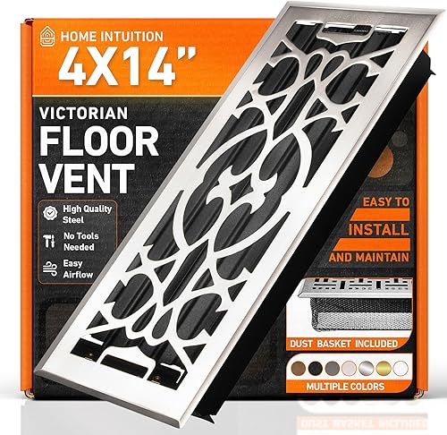 Miniatura 8 de Home Intuition Victorian Scroll - Rejilla decorativa de 4 x 10 pulgadas con trampa de cubierta de malla, níquel satinado