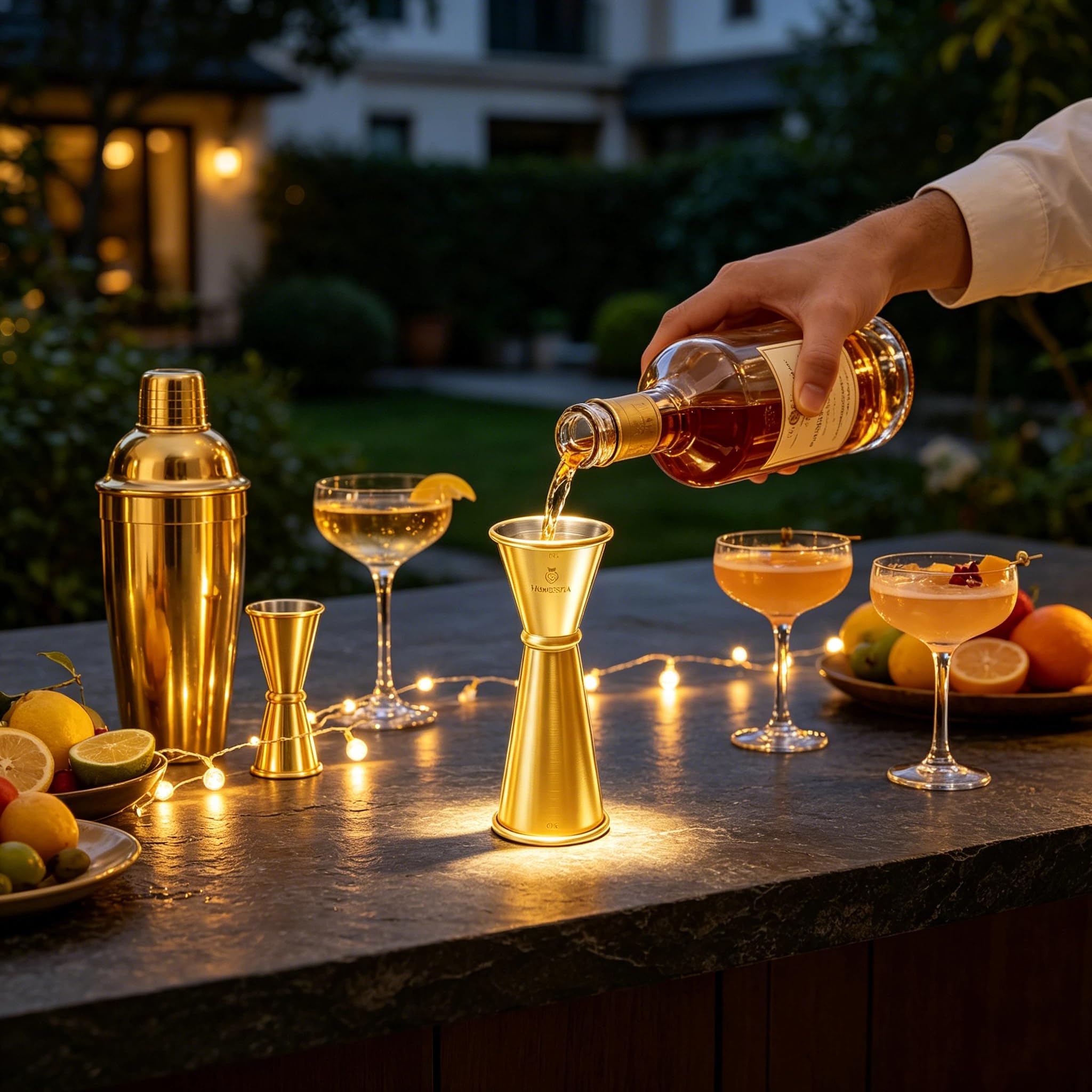 Homestia Gold - Jigger de cóctel doble estilo japonés de acero inoxidable, medidor de 1 y 2 onzas