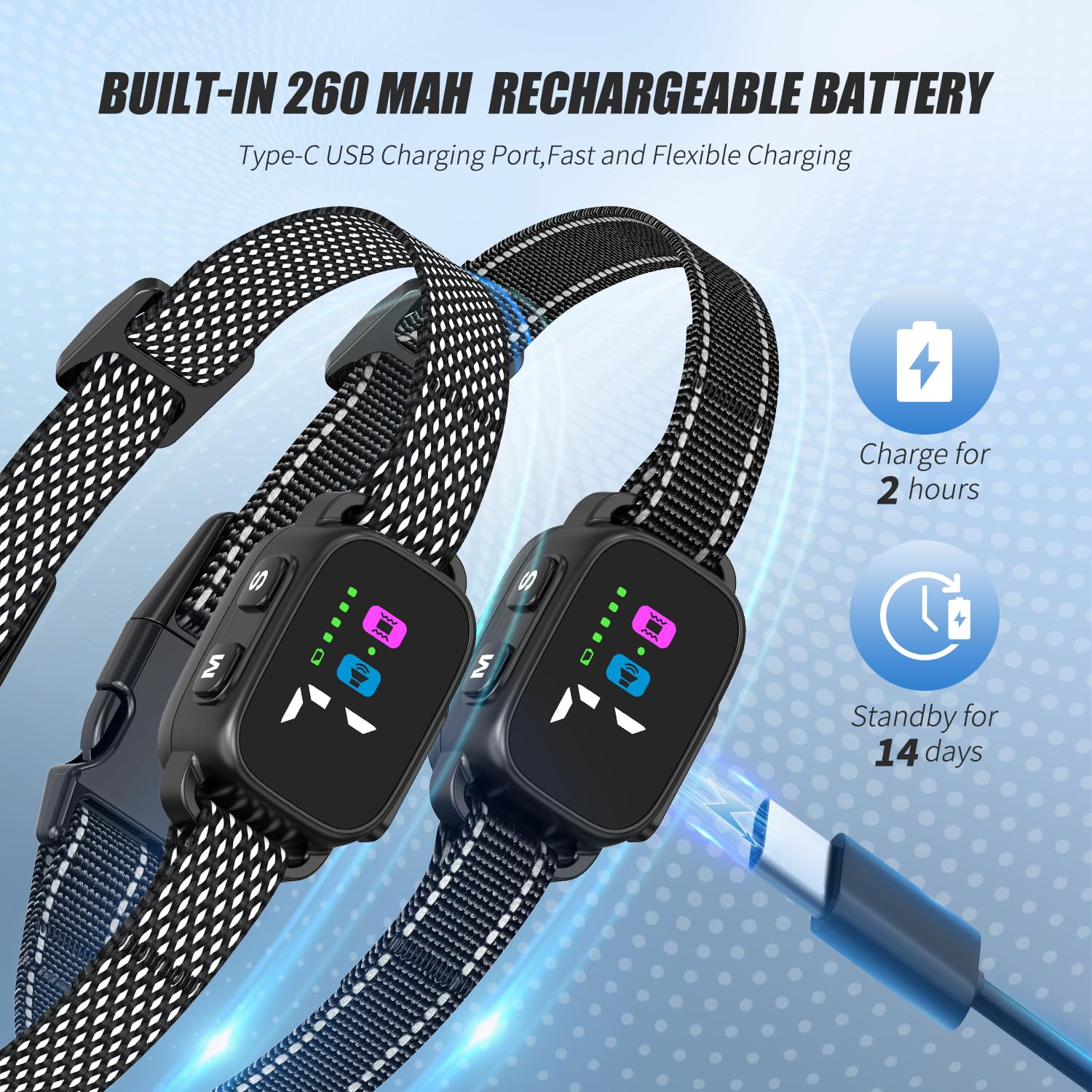 Anti Bark Collar for Small Dogs 2 Pack, No Shock Bark Collar with Beep & Vibration, 7 Sensitivity Levels, Smart Bark Detection, Rechargeable IP67 Waterproof Bark Collar for Small Dogs 5-30lbs - 5