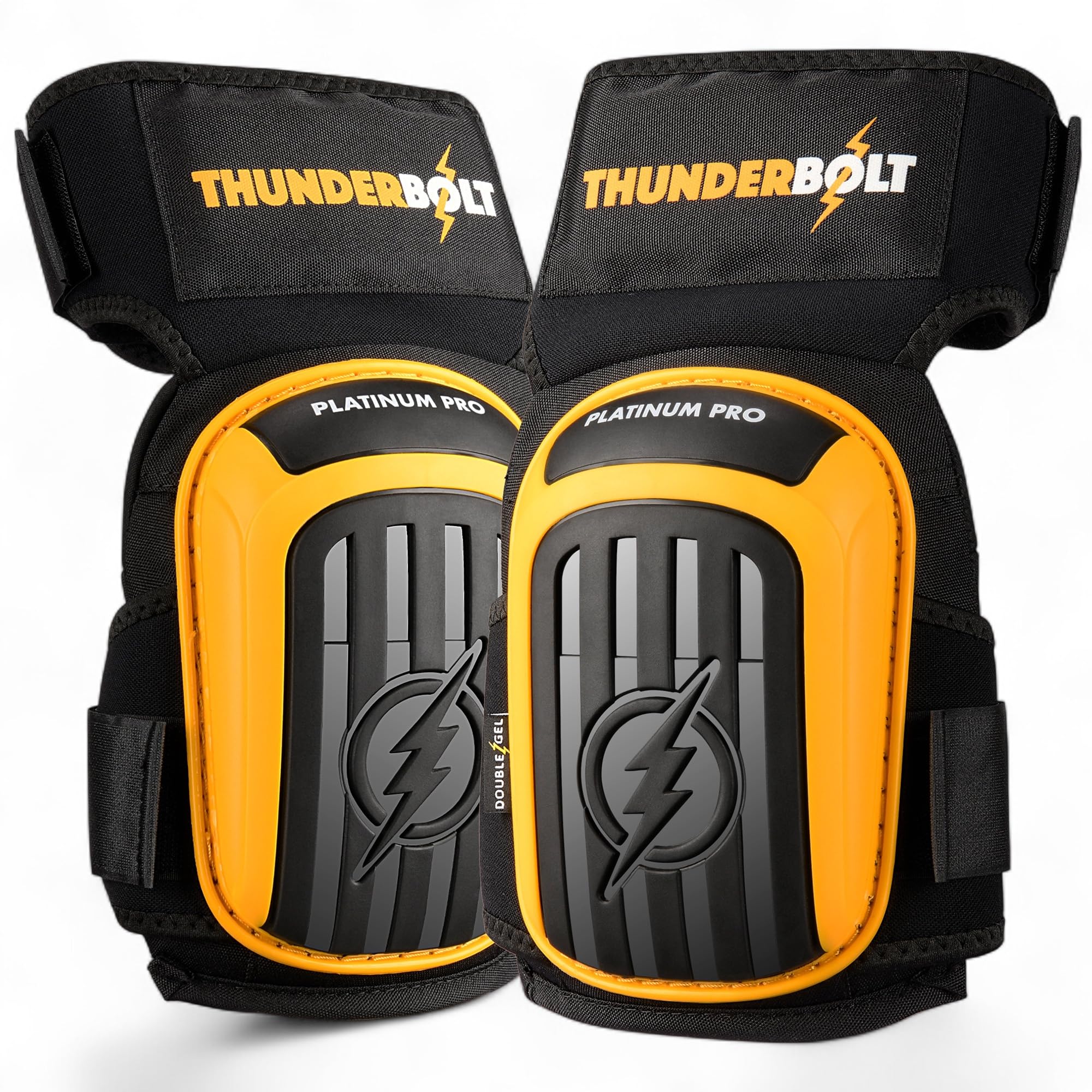 Ochraniacze na kolana do pracy firmy Thunderbolt do budowy, podłóg, ogrodnictwa, podwójna poduszka z pianki żelowej i regulowane paski antypoślizgowe (Thunder Yellow)