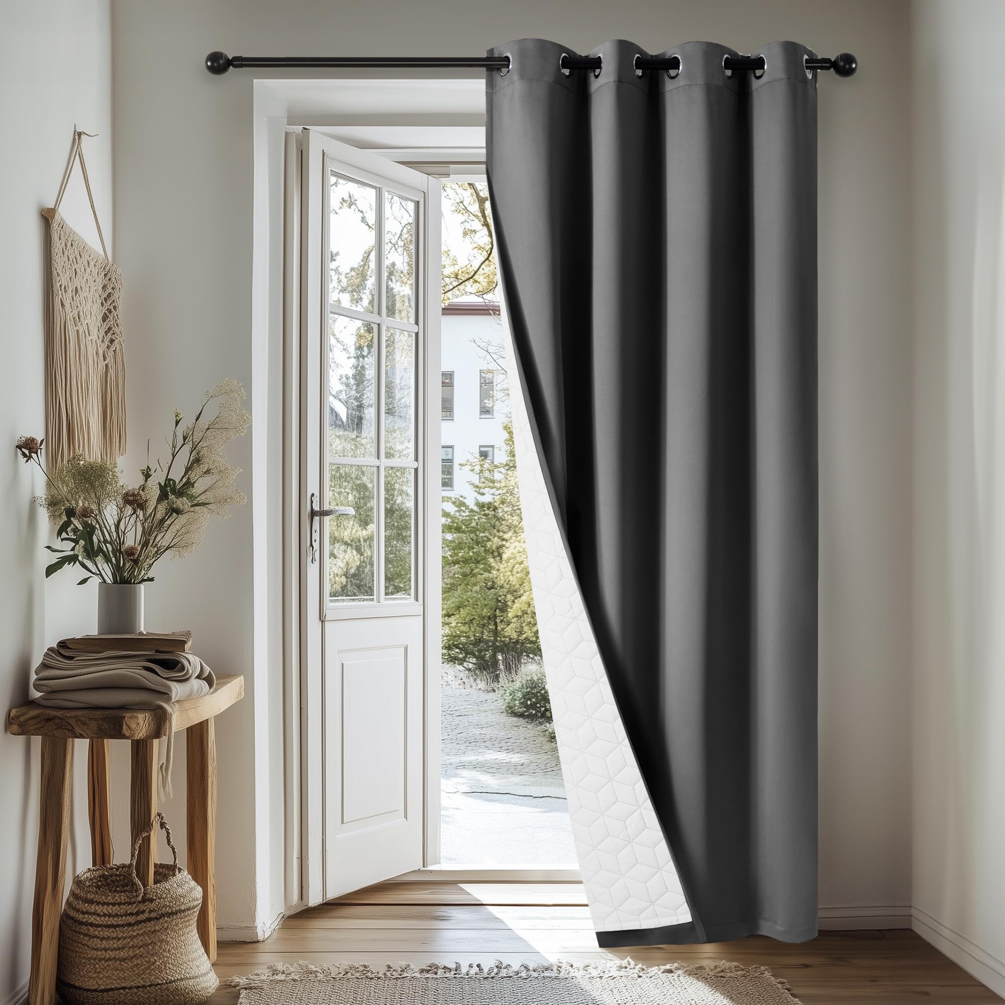 Deconovo Blackout Curtain 95 Inch Drop, Thermal Curtain with Extra Thick Microfiber Lining, Solid Windproof Eyelet Curtain for Door Living Room, 55x95 Inch(Width x Length), Dark Grey, 1 Panel โ image 1