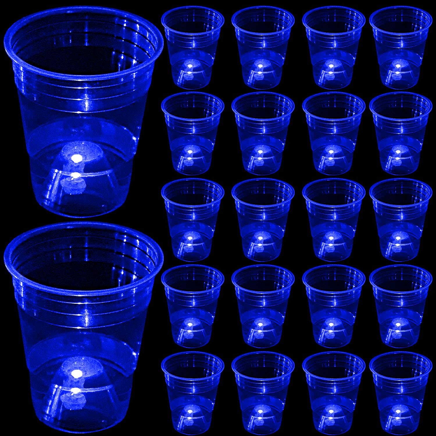 Glow in The Dark Blue Party Cups 40 Pack (16 oz) - LED Light Up Plastic Cups for Birthday Weddings Pool Parties Beach Decorations, Reusable Drinking