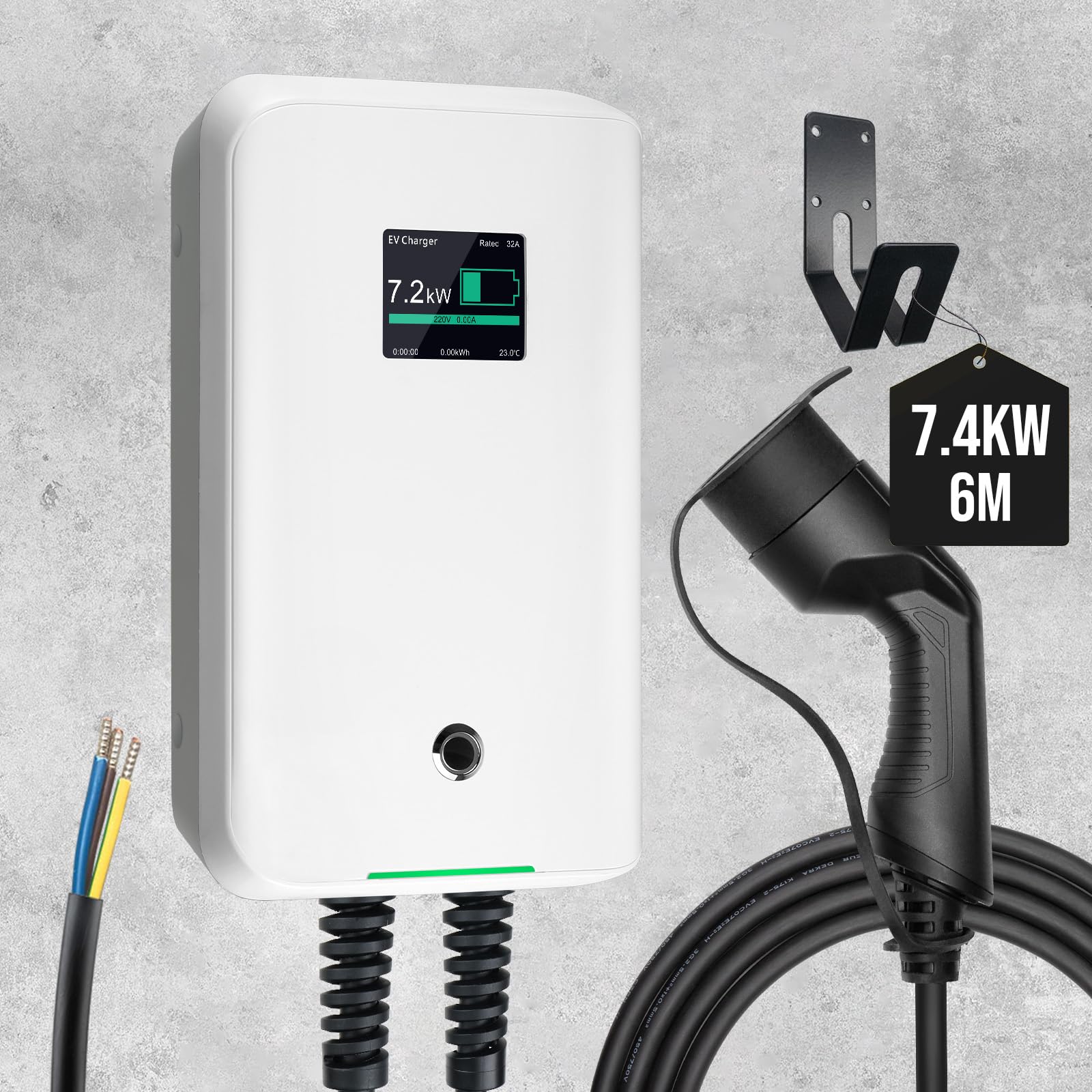 Morec 32A Tipo 2 EV Estación de Carga (estándar Europeo) Station IEC 62196-2 ev Cargador Enchufe con Cable de alimentación a Caja de distribución portatil Caja de Pared rapida 7.68kw 6.1m