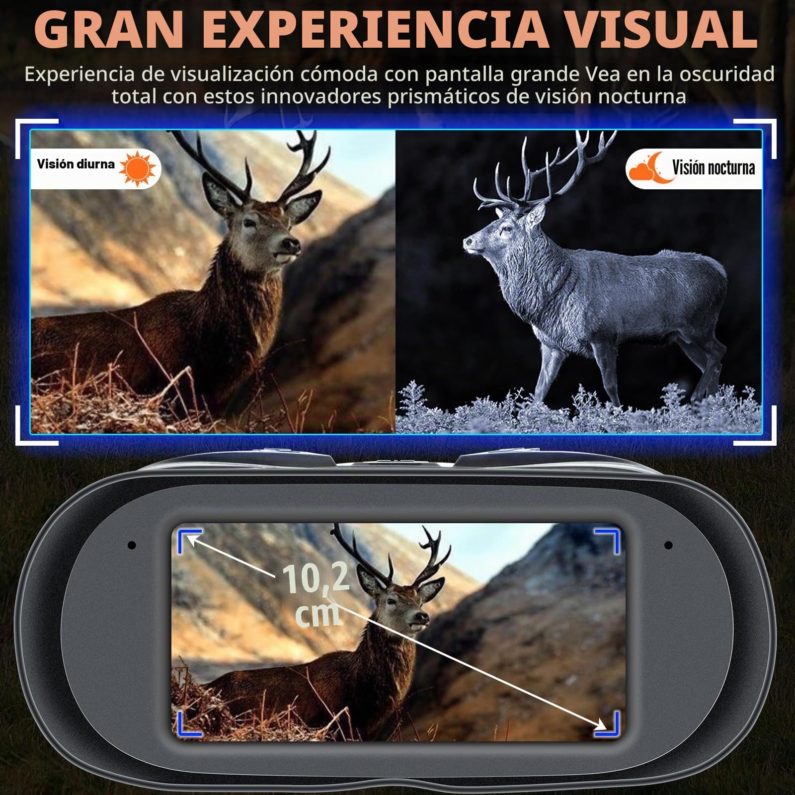 Prismáticos de Visión Nocturna HD con Pantalla de 4", Batería Recargable 7000mAh, Largo Alcance 800m, Objetivo de 42mm, Zoom 5X, Óptica Digital para Observación de Fauna, Camping y Rescate