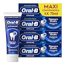 Oral-B Dentifricio Advanced Rigenera Smalto, Sapore Menta Piperita e Eucalipto, 4 Dentifrici, Pulizia Denti Efficace, Confezione 4x75ml MAXI CONVENIENZA