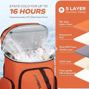 Maelstrom Backpack Cooler,36 Can Cooler Backpack,Soft Cooler Bag Insulated Leakproof,Lightweight Ice Chest Backpack,Travel Cooler Lunch Backpack for Camping,Hiking,Beach