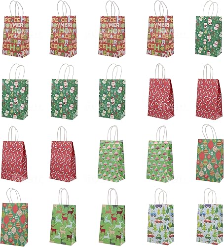 Bolsas de regalo de papel kraft blanco mediano Merry Christmas, 20 unidades