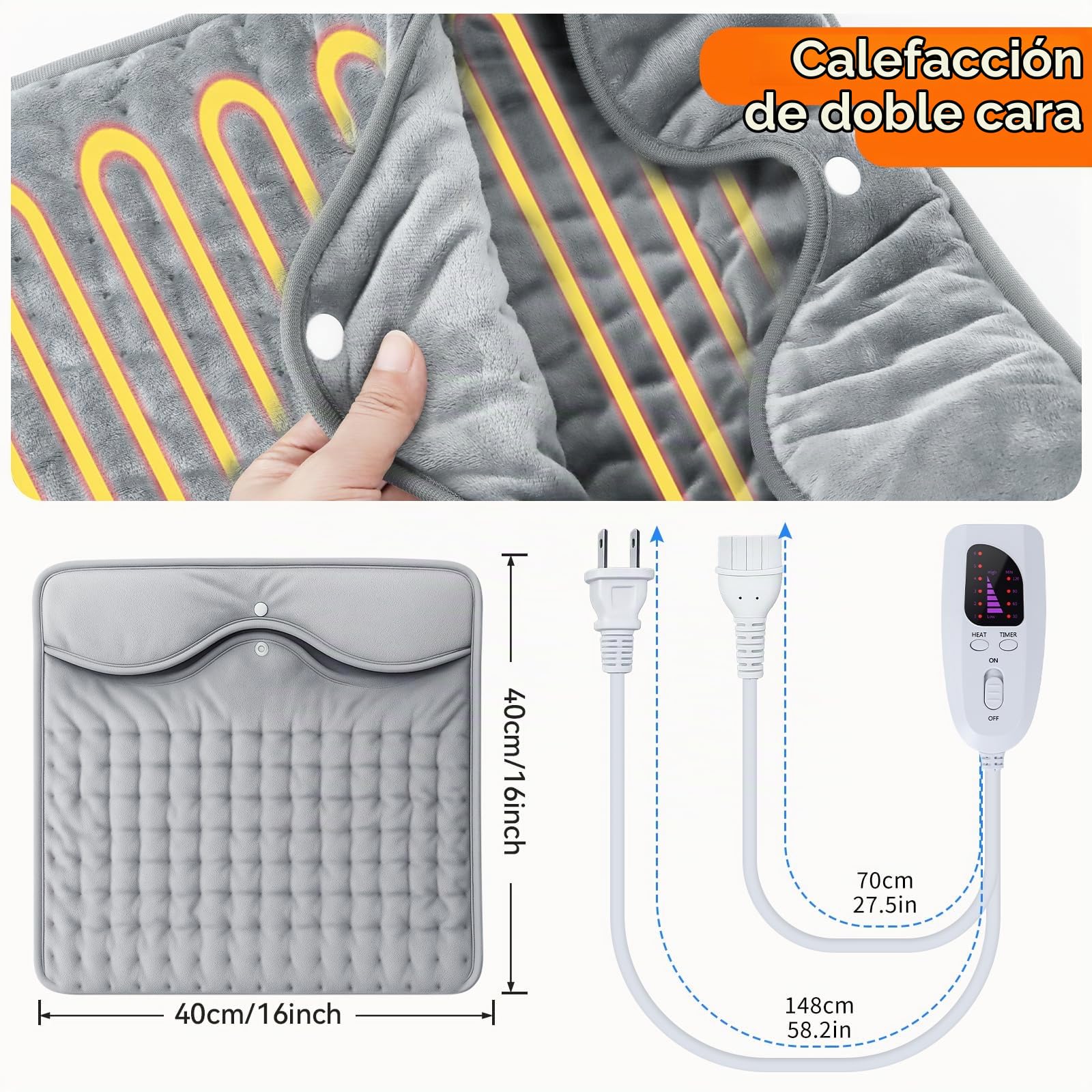 Qoosea Manta Eléctrica Pies con Cremallera - 6 Temperaturas, 4 Temporizadores, Seguridad - Lavable a Máquina para Hogar, Oficina, Pies Fríos y Artritis