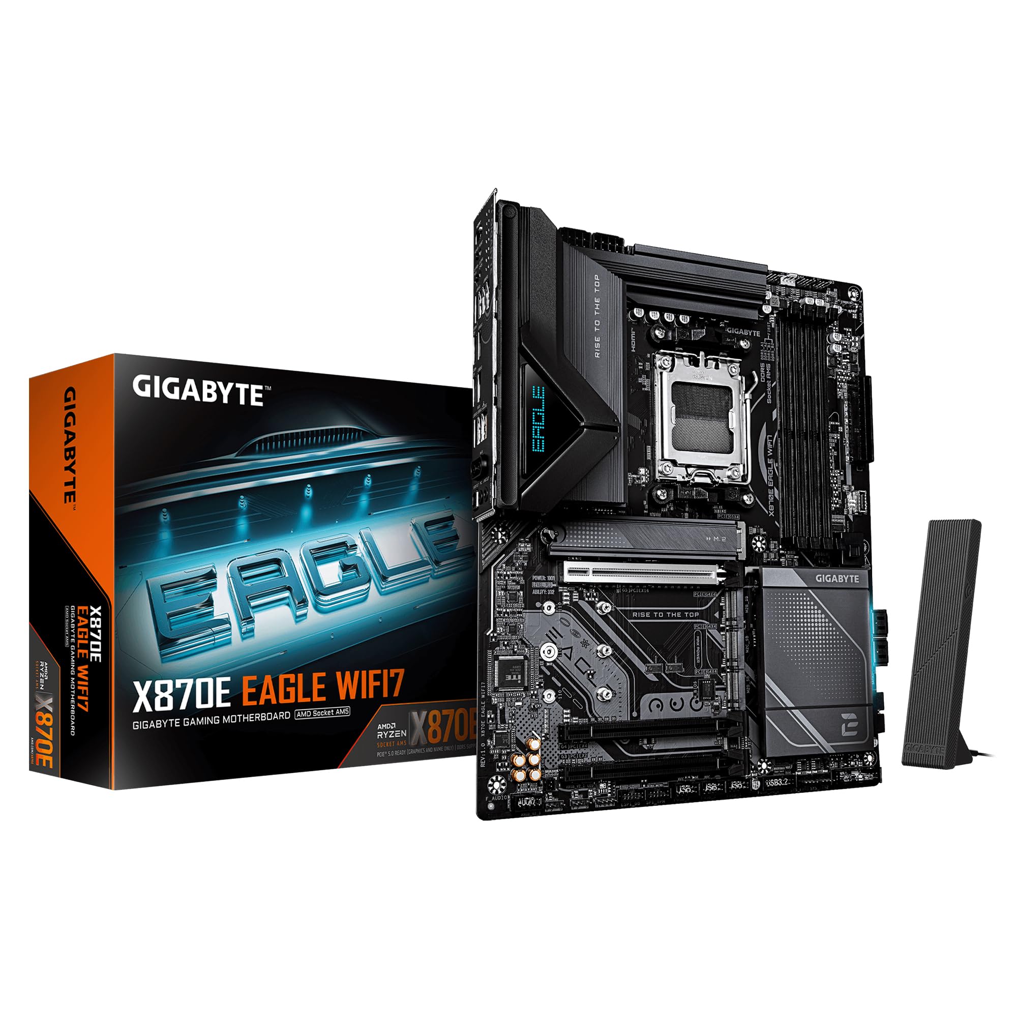 GIGABYTE X870E Eagle WIFI7 Mainboard – Unterstützt AMD Ryzen 9000 CPUs, digitales 16+2+2-Phasen-VRM, bis zu 8200 MHz DDR5 (OC), 1× PCIe 5.0 + 3× PCIe 4.0, Wi-Fi 7, 5-GbE-LAN, USB 4