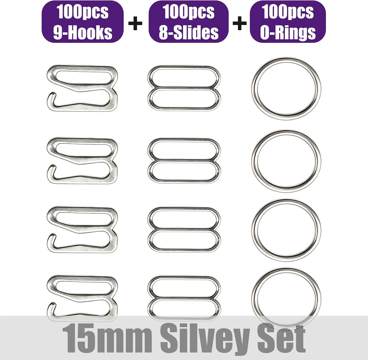 300Pcs Bra Strap Adjuster Rings Sliders Hooks Lingerie Hardware Accessories