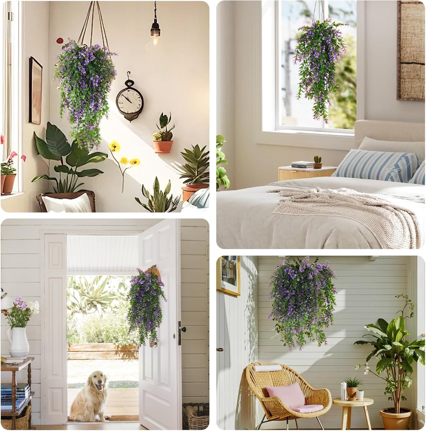 RECUTMS Artificial Hanging Leaves Plants 4Pcs Indoor Fake Vines Ivy Leaves Plastic Greenery Resistant Plastic for Wall Wedding Party Porch Garden Decoration(Purple)