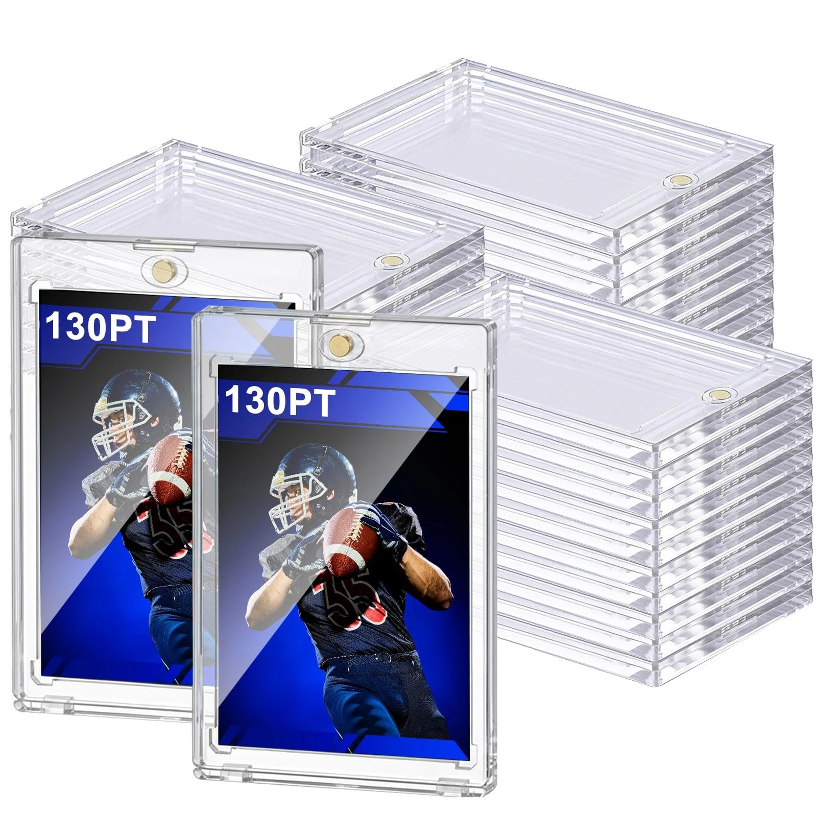 Prospura 50ct 130PT Magnetic Card Holders, One Touch Hard Top Loaders, UV Protected Clear Plastic Cover for Sports, Football, Basketball, Baseball, Trading Cards (50)