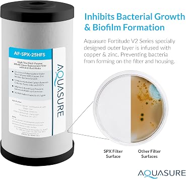 Aquasure Fortitude V2 Series AF-SPX-25HFS Sediment/Carbon/Siliphos Anti-Rust Media, Bacteria & Scale Inhibitor, Triple Purpose Whole House Replacement Filter Cartridge For AS-FS-25SPX, Standard Size
