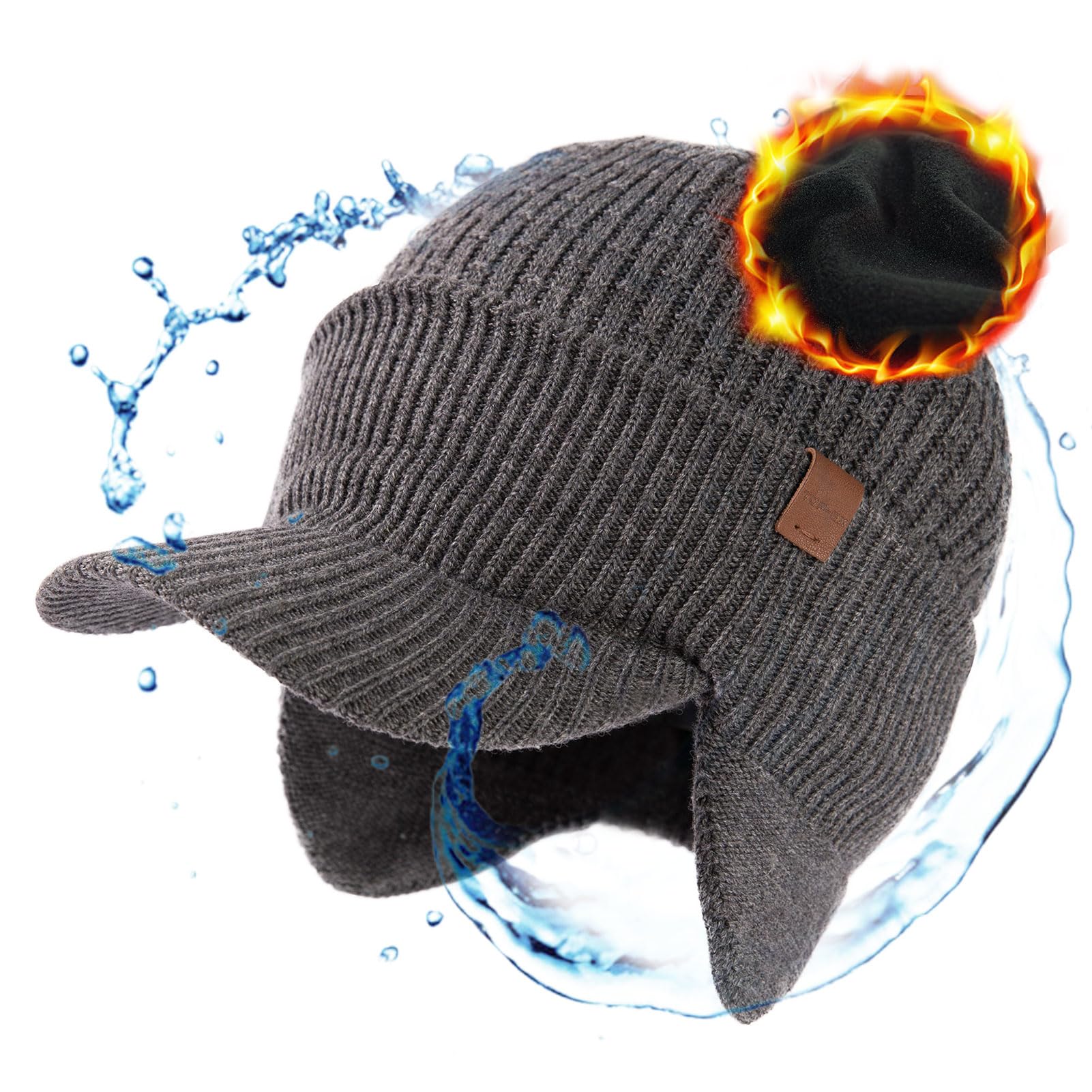 TOP-EX DryKnit™ - Gorro impermeable con 50 % lana merino, con orejeras, forro polar cálido para invierno, para clima frío