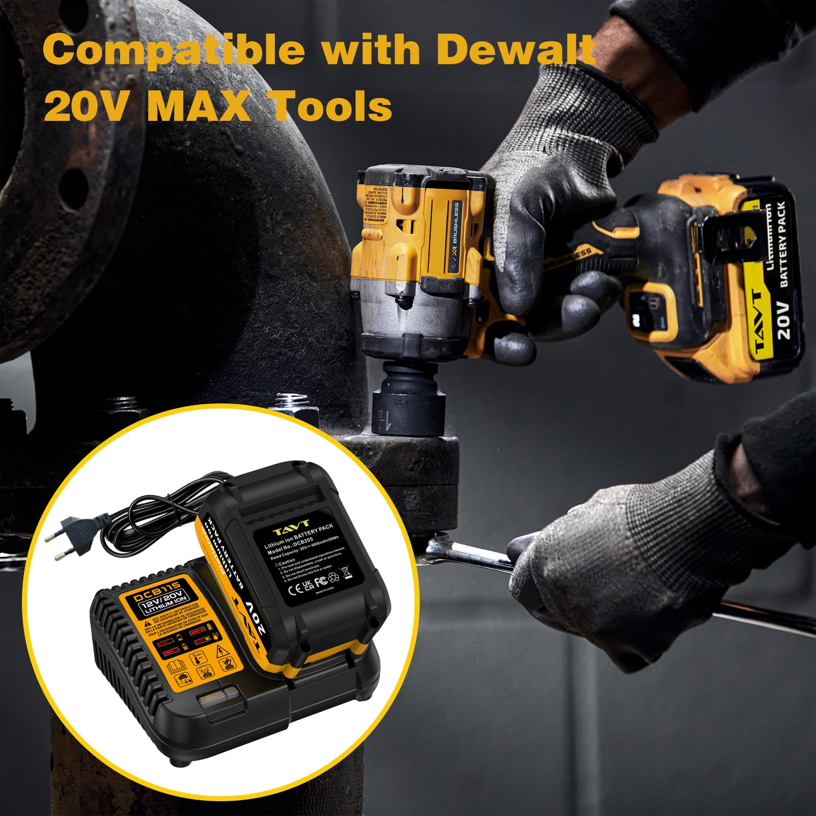 2 baterías de iones de litio de 20 V y cargador compatibles con máquinas Dewalt 20 V XR