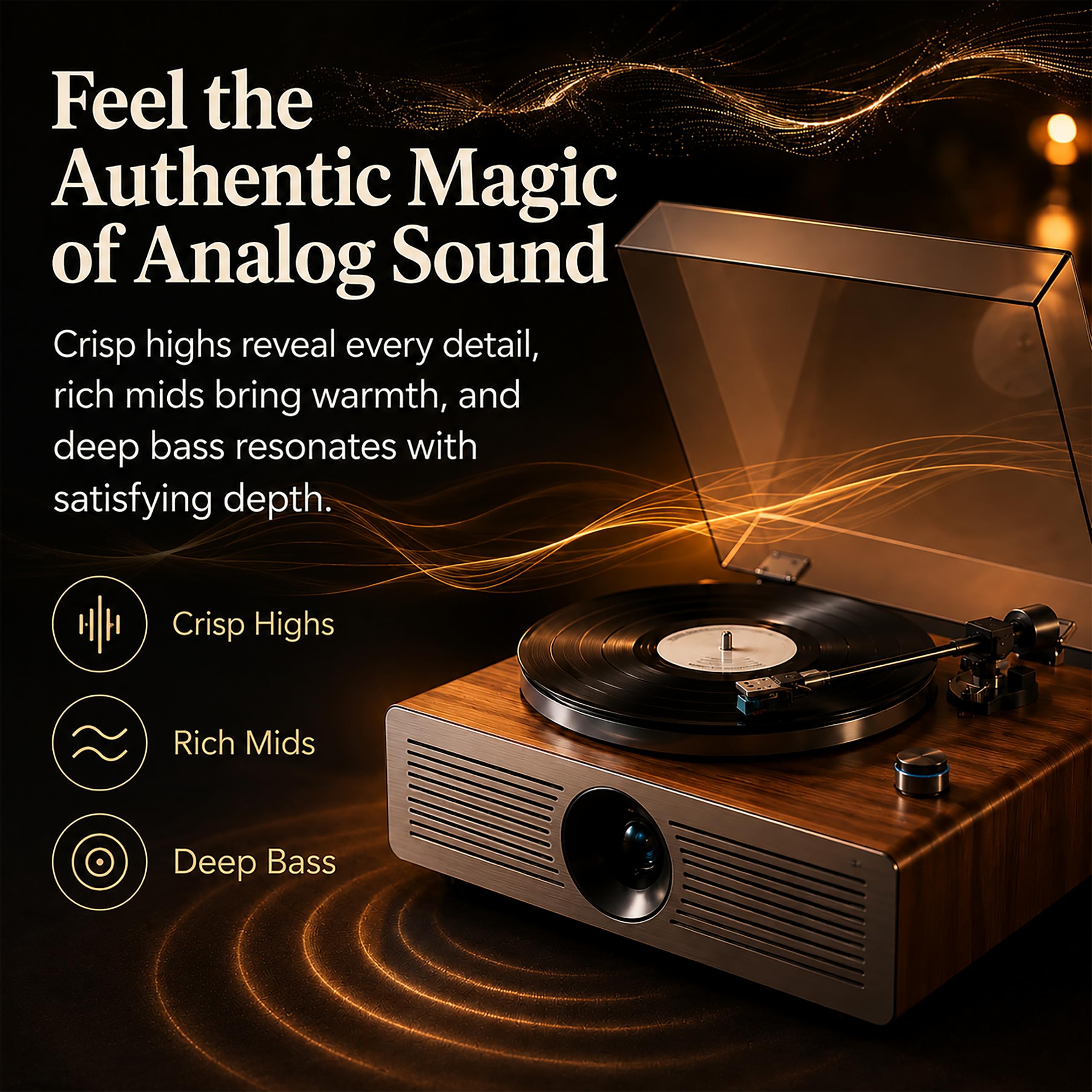 Bluetooth Plattenspieler mit Lautsprechern, Vintage Holz Plattenspieler für Schallplatten mit AT-3600L Kartusche, 33/45 RPM Vinyl Player mit eingebautem Vorverstärker, kabelloser