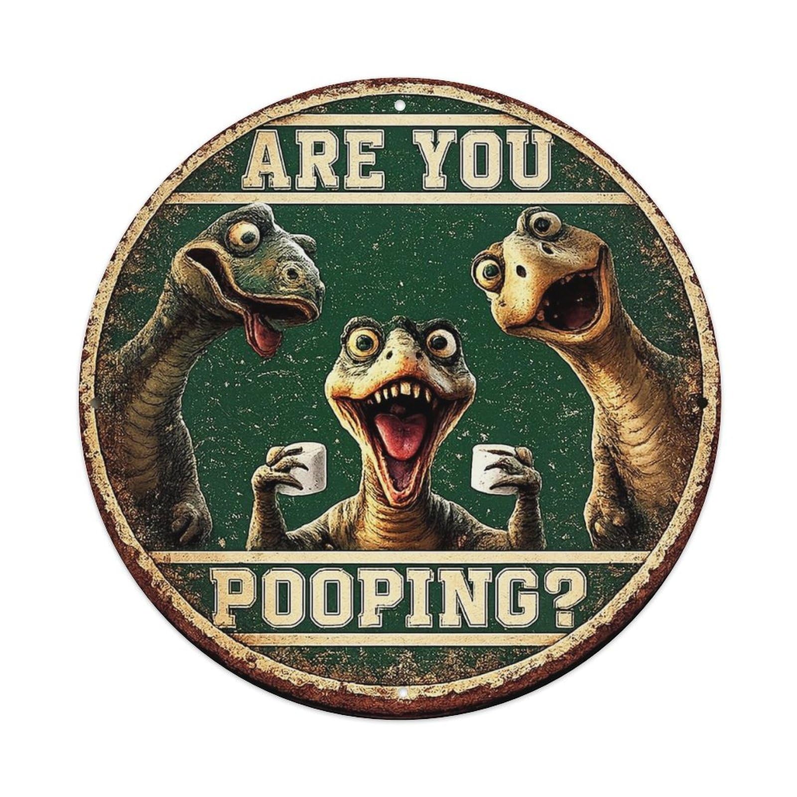 Jdyaojiesheng Vintage Dinosaur Holding Cups Laughing Round Tin Sign Retro Metal Wall Decor Metal Poster, Home Bar Garage Farmhouse Cafe Wall Art Decoration 8X8inch