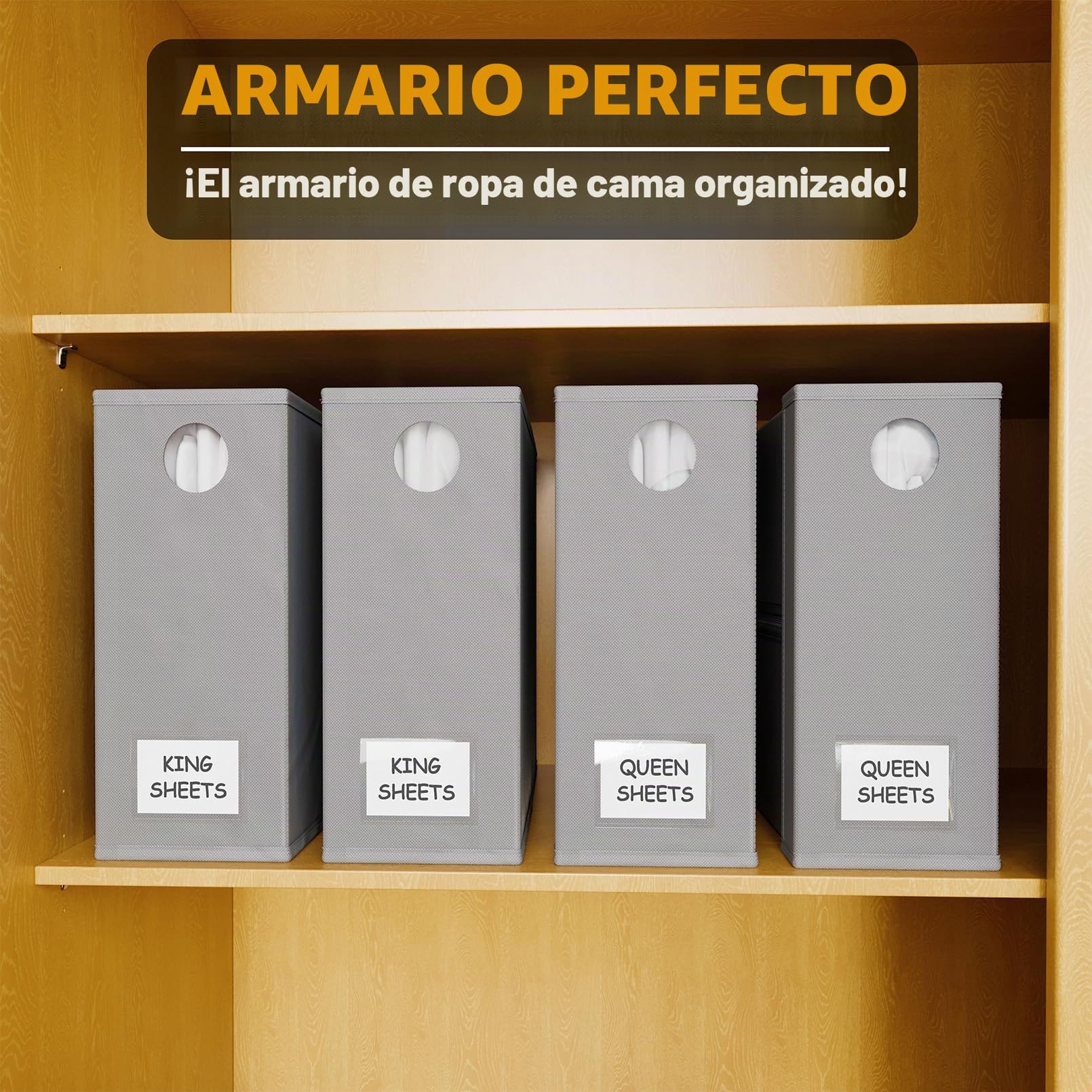 SpaceAid Paquete de 4 organizadores de sábanas y almacenamiento, organizador de sábanas plegable para armario de lino, juego de sábanas con ventana XL (tamaño Queen y King), contenedor organizador de