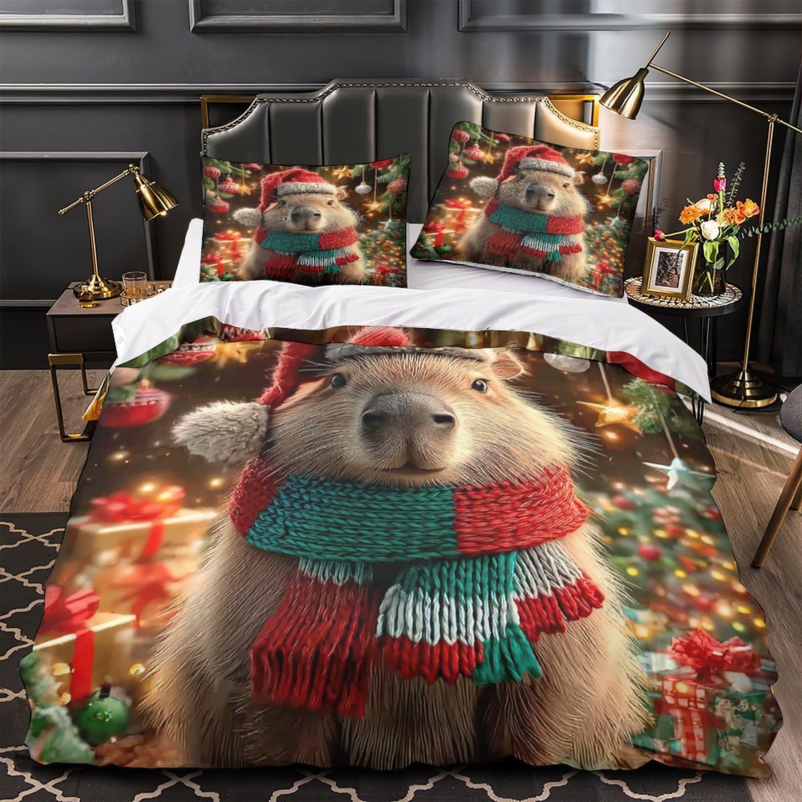 Couronne de Noël parure de lit 2 couchages effet 3D confortable pour couple