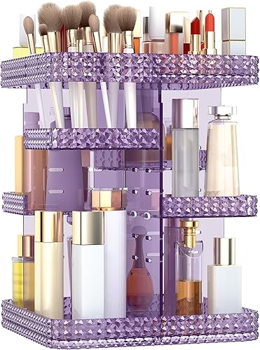 Miniatura 10 de Organizador de maquillaje giratorio, vitrina de cosméticos de gran capacidad, organizador acrílico para el cuidado de la piel con pincel de Talla