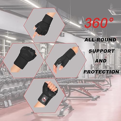 Miniatura 5 de Spartan Guantes de entrenamiento de gimnasio con soporte para muñeca para hombres y mujeres, protección completa de la palma, agarre antideslizante