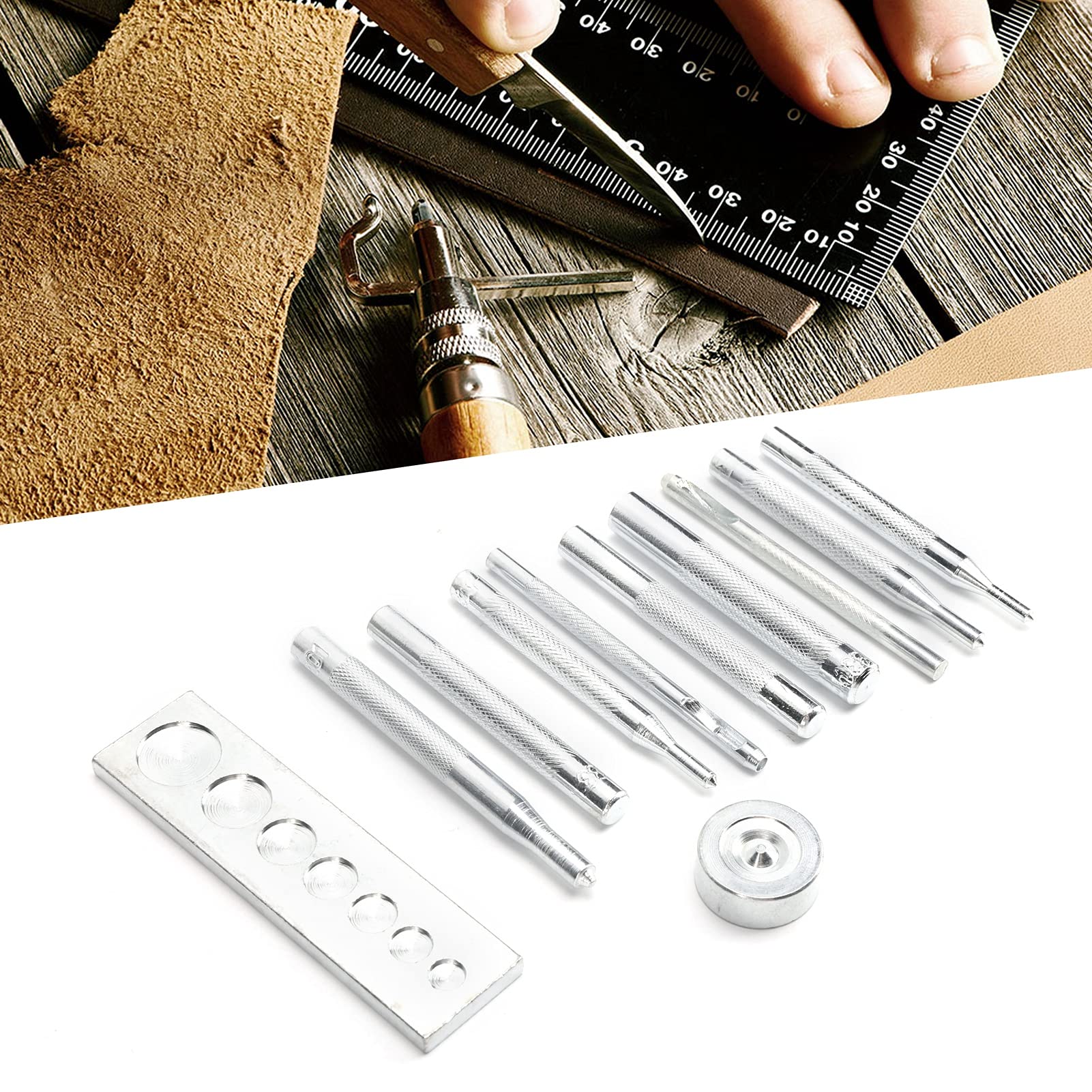 Snap Fastener Kit, 11pcs Professional Leather Craft Tool Snap Fastener Installation Kit for DIY Install Buttons