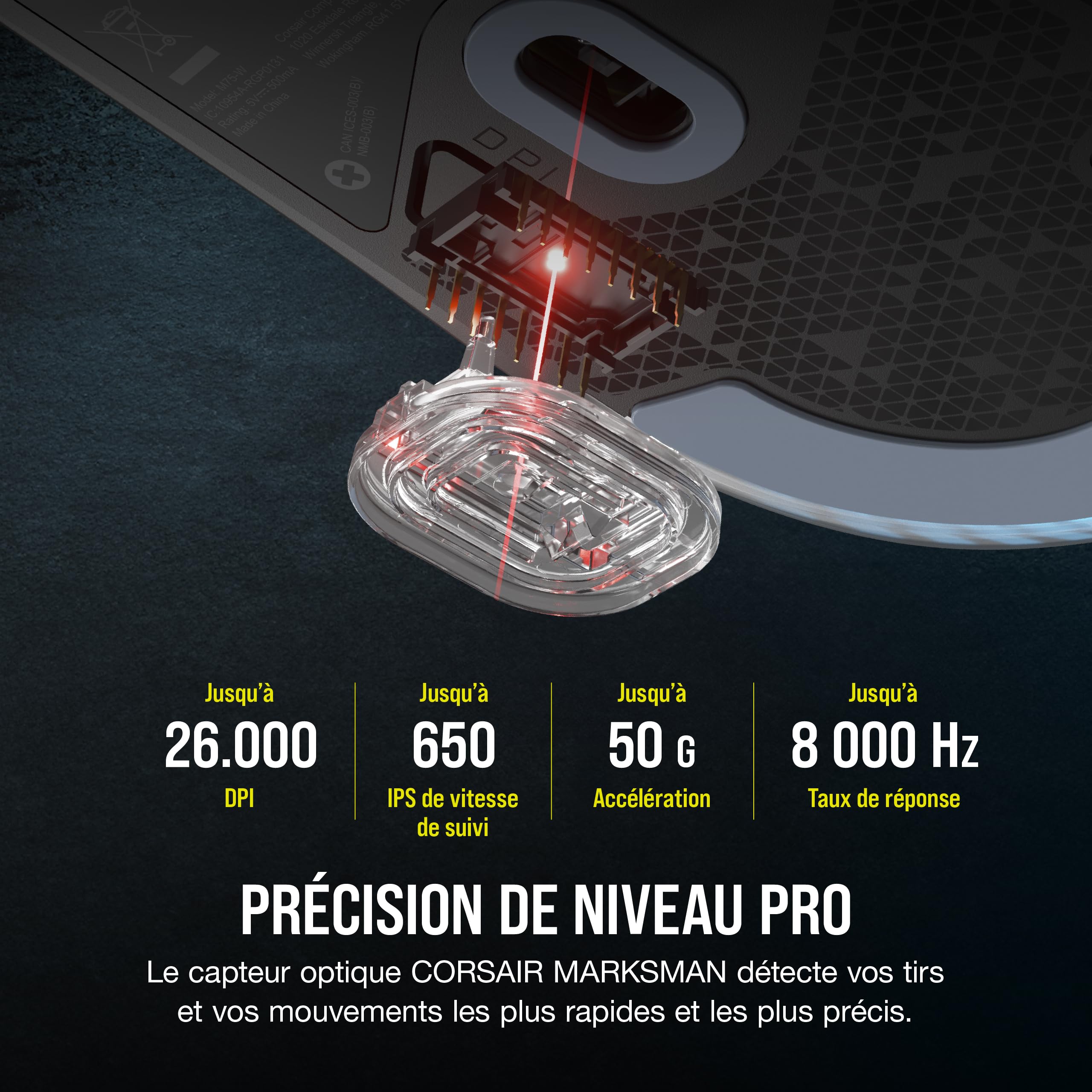 Corsair M75 Wired RGB Souris de Jeu FPS Légère – 26 000 DPI – Boutons Latéraux Interchangeables – PC – Noir