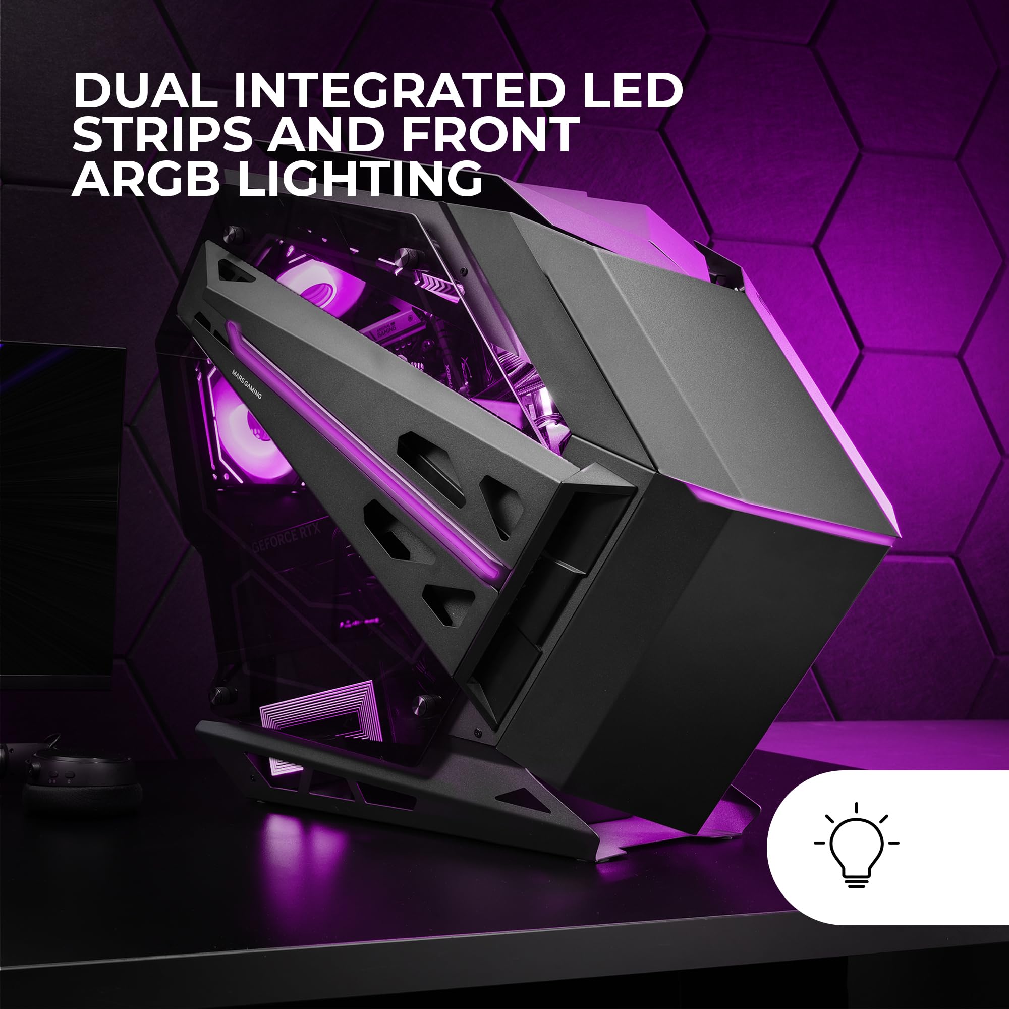 Mars Gaming MC-TITAN, Case Gaming RGB XXL ATX, Doppia Striscia LED e Illuminazione Frontale ARGB, Hub di Illuminazione + Comando, Compatibile Schede Madri ARGB, Supporto Raffreddamento Liquido, Nero
