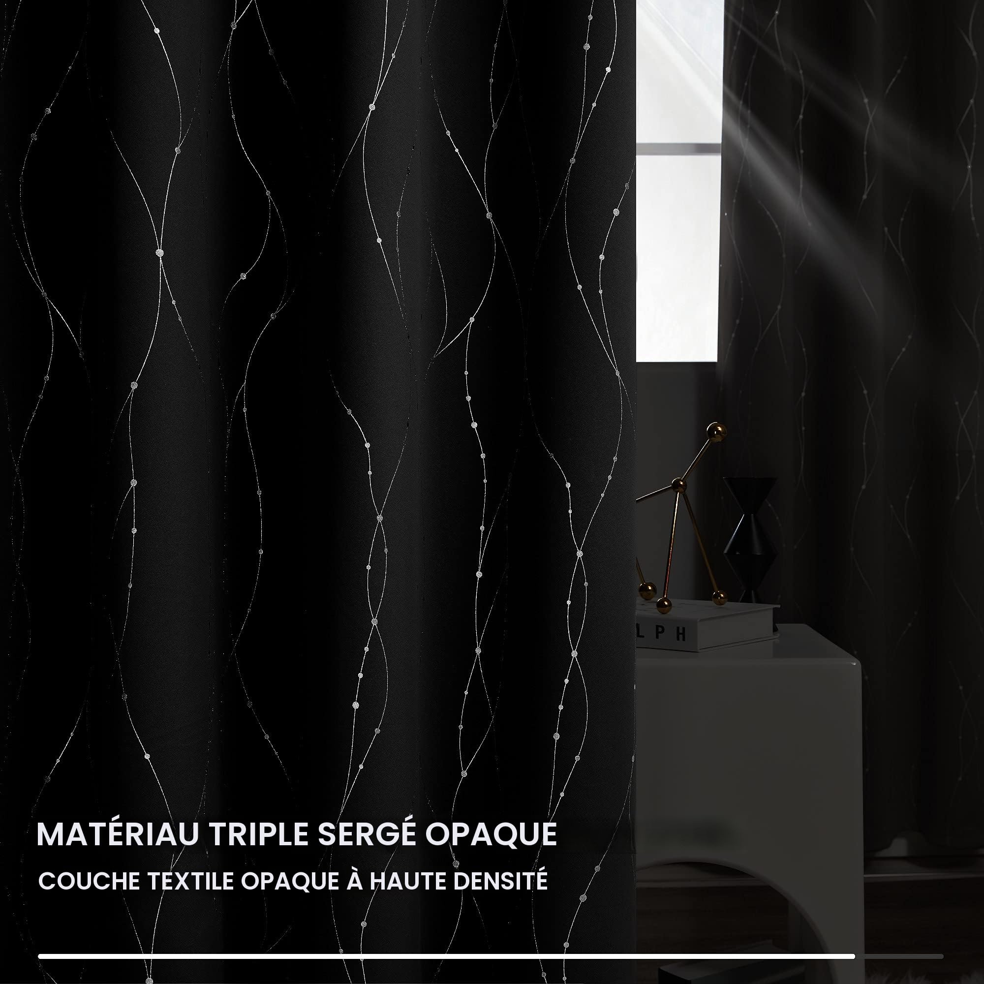 Deconovo Lot de 2 Rideaux Occultant à Oeillets Rideaux Chambre Adulte Rideaux Salon Moderne Noir 140x290cm Rideau pour Porte d'entré