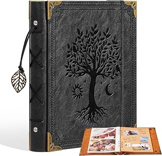 OVESMUSL Photo Album 4x6 Scrapbook, Writing Space, 120 Photos, Black Tree