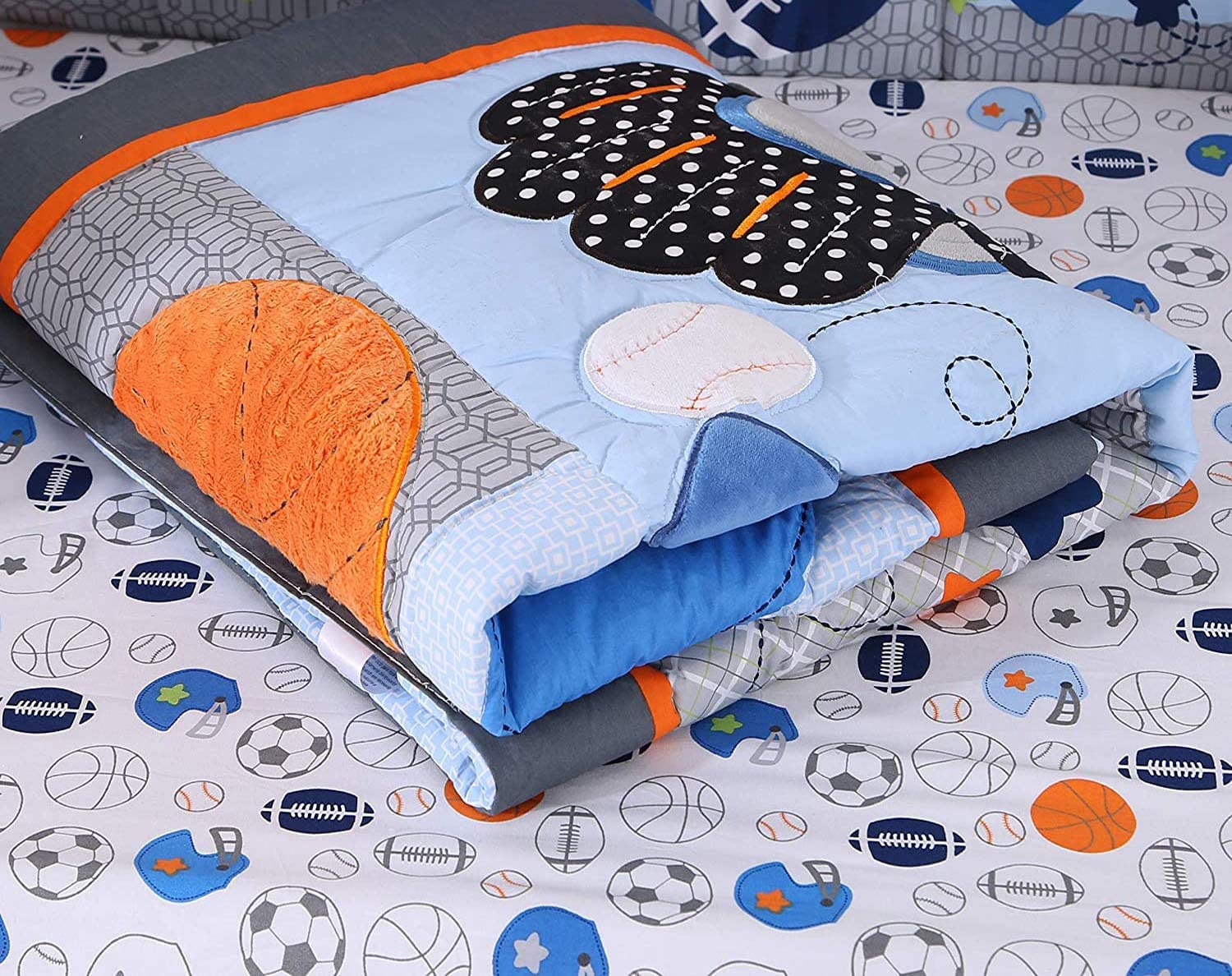 Juego de ropa de cama de algodón para bebés niños 3 PC Blue Cuna Set-Sports Baseball