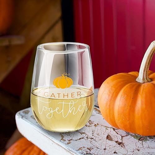 Miniatura 6 de C.R. Gibson QWG2O-24067 Gather Together - Copa de vino acrílica sin tallo para Acción de Gracias y amigos, 12 onzas líquidas