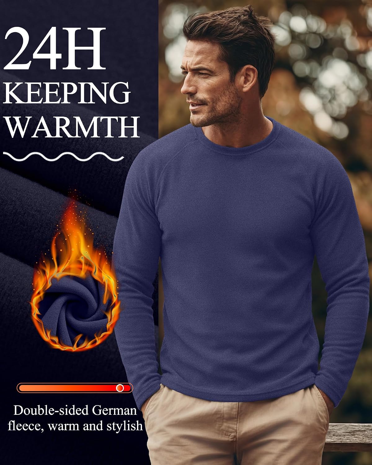 Evervibe 3 Pack Men's Big and Tall Thermal Shirts, Long Sleeve Fleece Crewneck Warm Layer Tops Casual Raglan Sleeve Basic Tee
