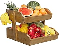 Vista 13 de Cesta de frutas de 3 niveles de bambú para mostrador, cesta de almacenamiento de frutas de gran capacidad para mostrador, soporte de frutas