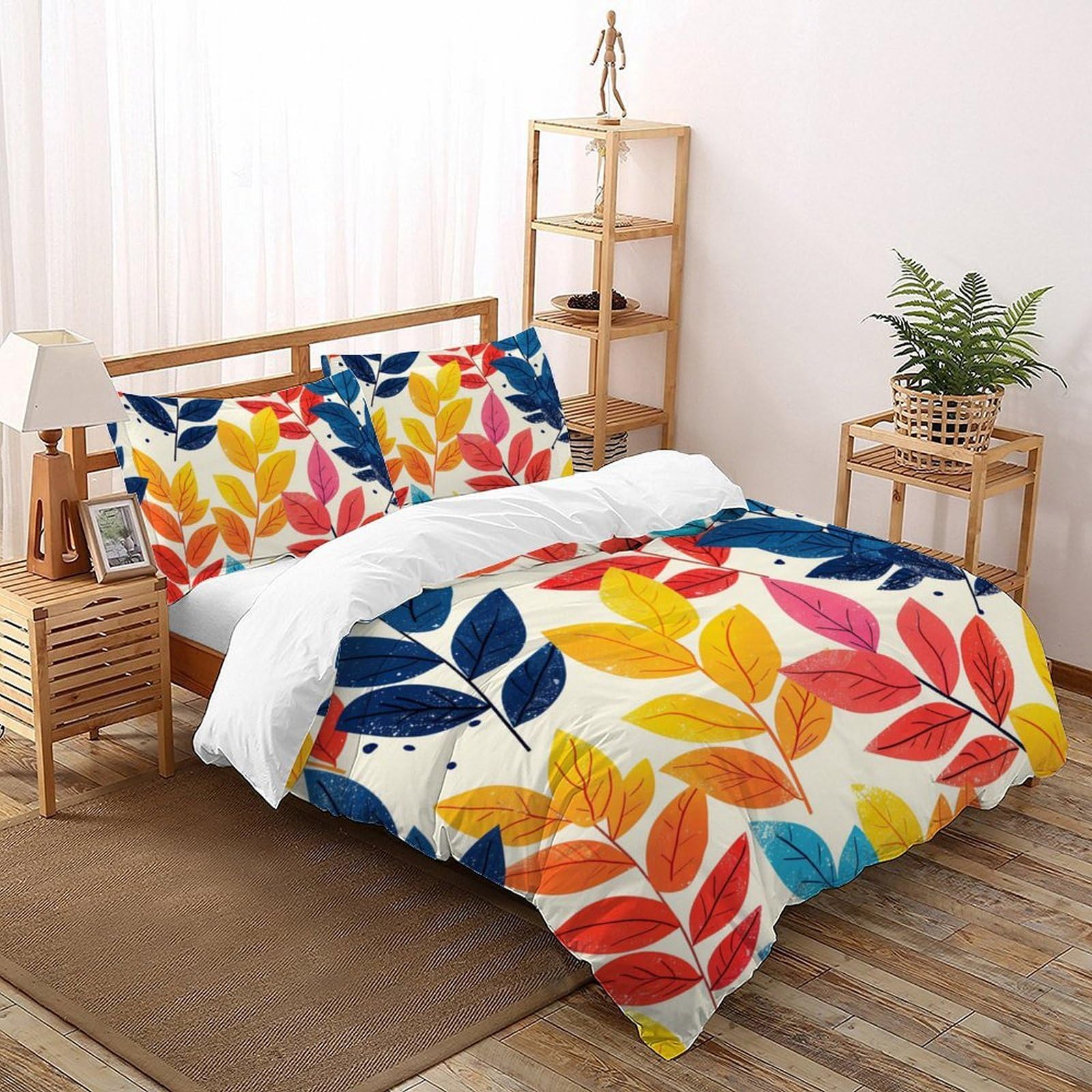 Housse de couette floral 220x240cm avec 2 taies d'oreiller pour lit king