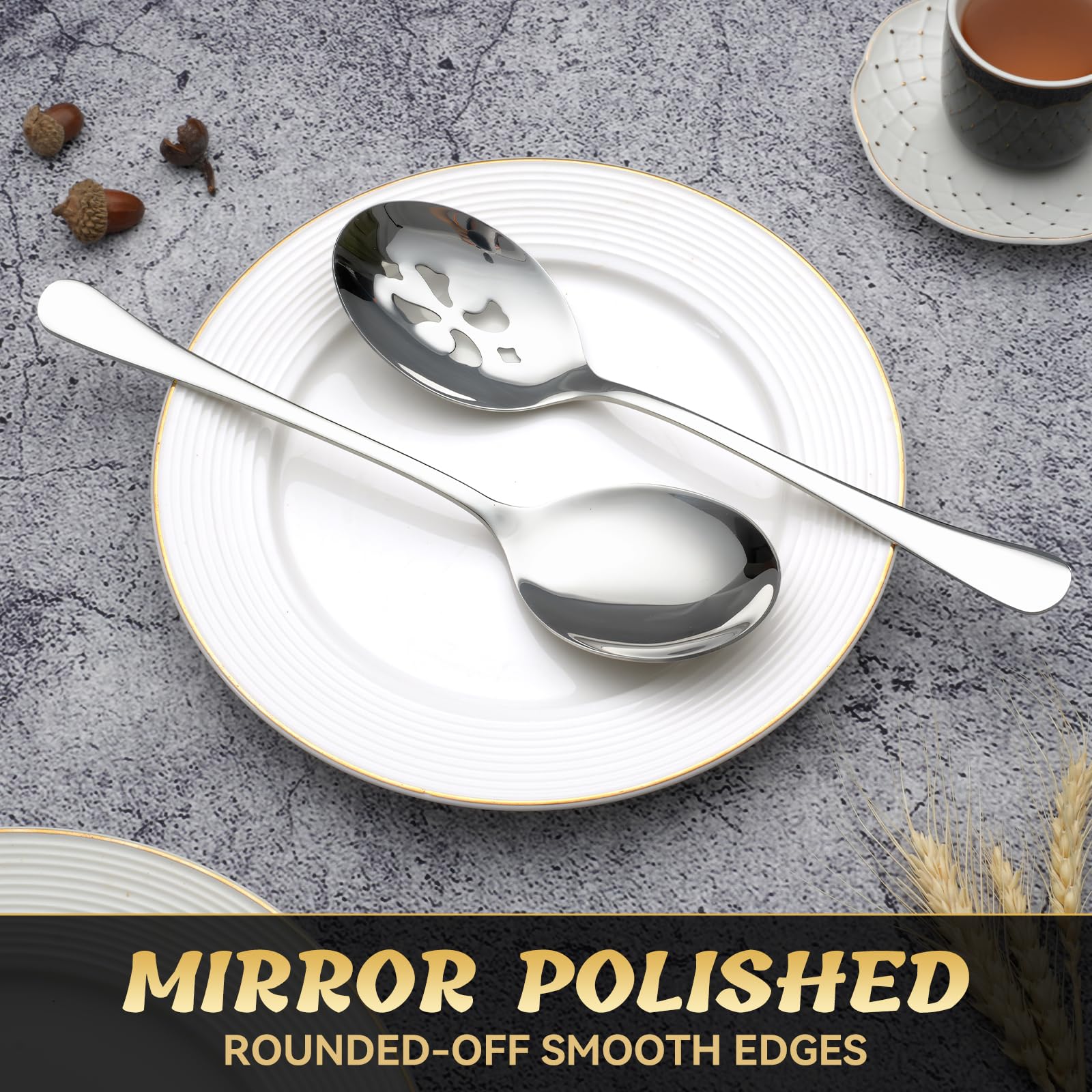 KEYOXY Serving Spoons - 4 Piece Stainless Steel Set -3