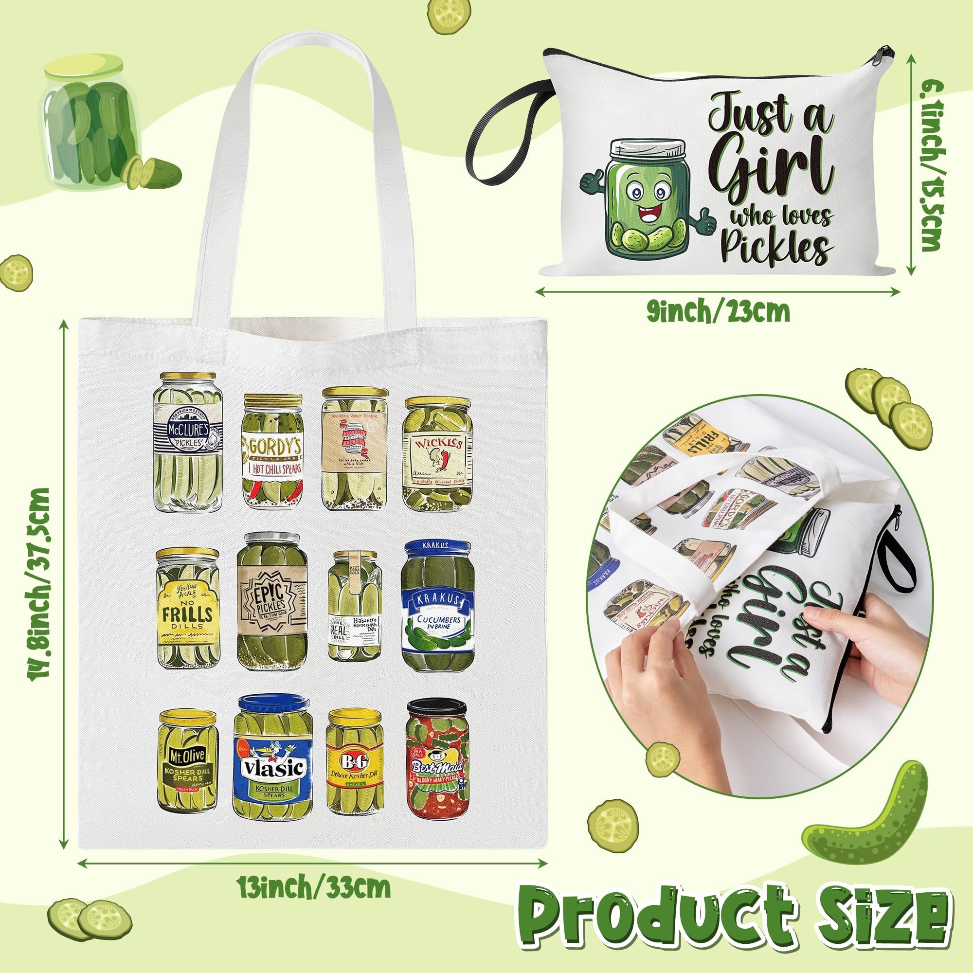laffact Pickle Jar Tote Bag - Canned Pickles Canvas Handbag Gift Alphabet Merchandise Cotton Shoulder Tote Bag Makeup Bag for Shopping Gym Women Pickled Food Enthusiasts Lover Birthday Christmas