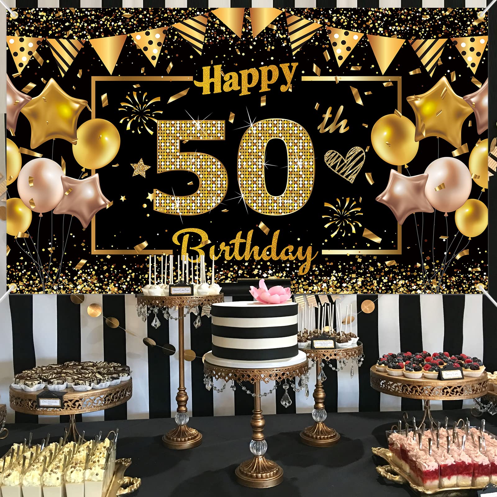 50e verjaardagsdecoratie, verjaardagsbanner 50, decoratie 50e verjaardag man vrouw, zwart-goud verjaardagsbanner 50, 50 bordachtergrond voor verjaardagsfeest decoratie (zwart-goud 50 50e verjaardagsdecoratie, verjaardagsbanner 50, decoratie 50e verjaardag man vrouw, zwart-goud verjaardagsbanner 50, 50 bordachtergrond voor verjaardagsfeest decoratie (zwart-goud 50