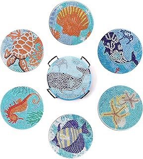6 Pcs Diamond Art Painting Coasters, 5D DIY Ocean Diamond Art Coasters with Supplies Tools, Table Drinks Coasters for Adults Kids Beginners Diamond Art Craft Painting Coasters