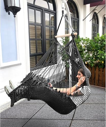 Miniatura 66 de Chihee Silla de hamaca súper grande, sillas colgantes de cuerda de algodón hilado suave, plegable y resistente, barra separadora de metal, asiento