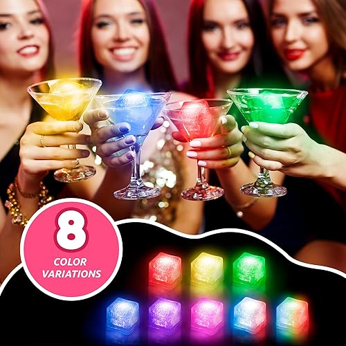 Miniatura 10 de Windy City Novelties Paquete de 12 cubos de hielo LED amarillos con luces cambiantes  para fiesta de Año Nuevo, cumpleaños, fiestas de Navidad,