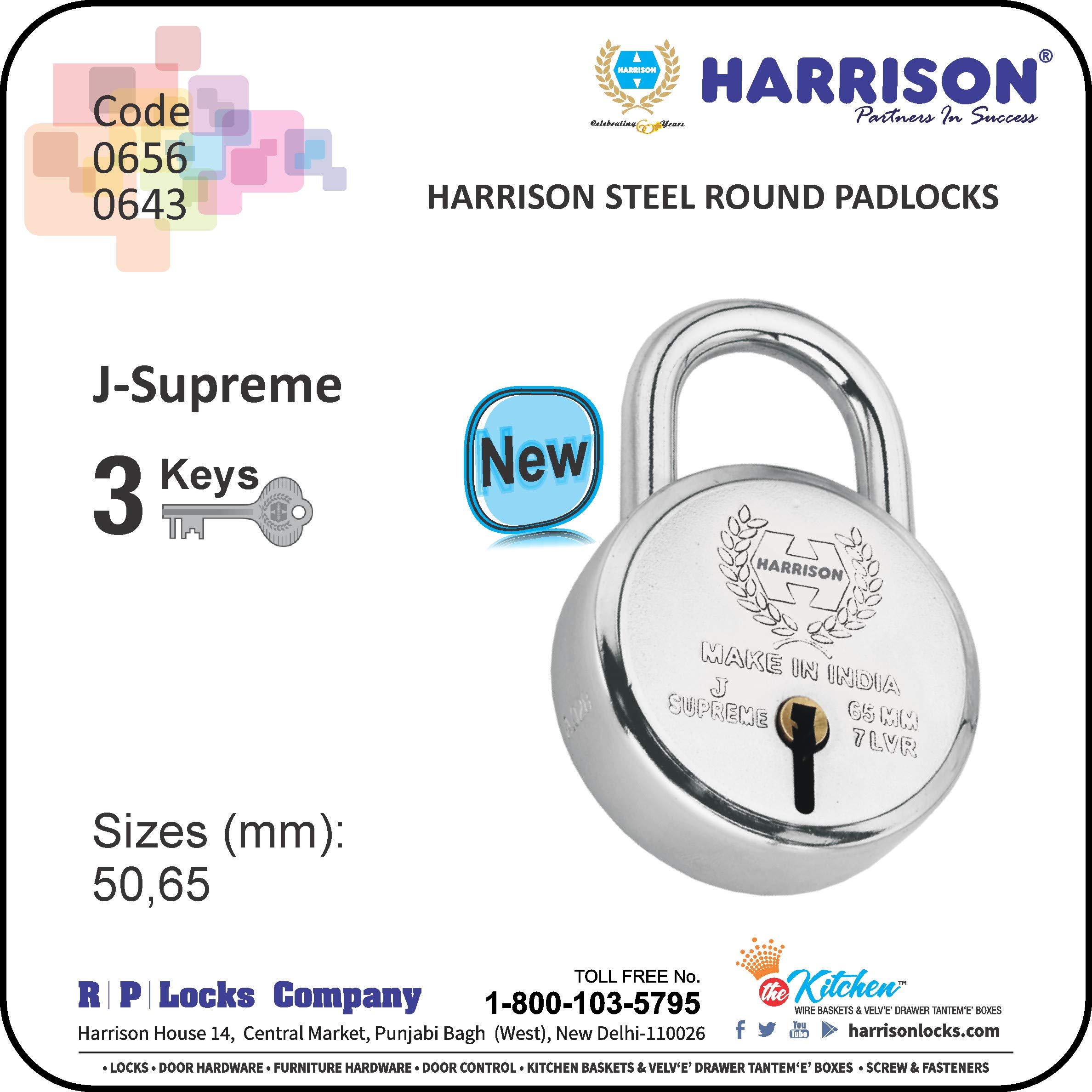 Harrison J Supreme Steel Round Padlock Chrome Finish with 3 Keys (50 mm) (B081DW5SDD) Amazon Price History, Amazon Price Tracker