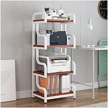Metal Media Cart, AV Media Stand, 4 Tier CD Player Stand, Open Storage Audio Rack for Living Room, Office, Meeting Room, Recording Studio White+Teak