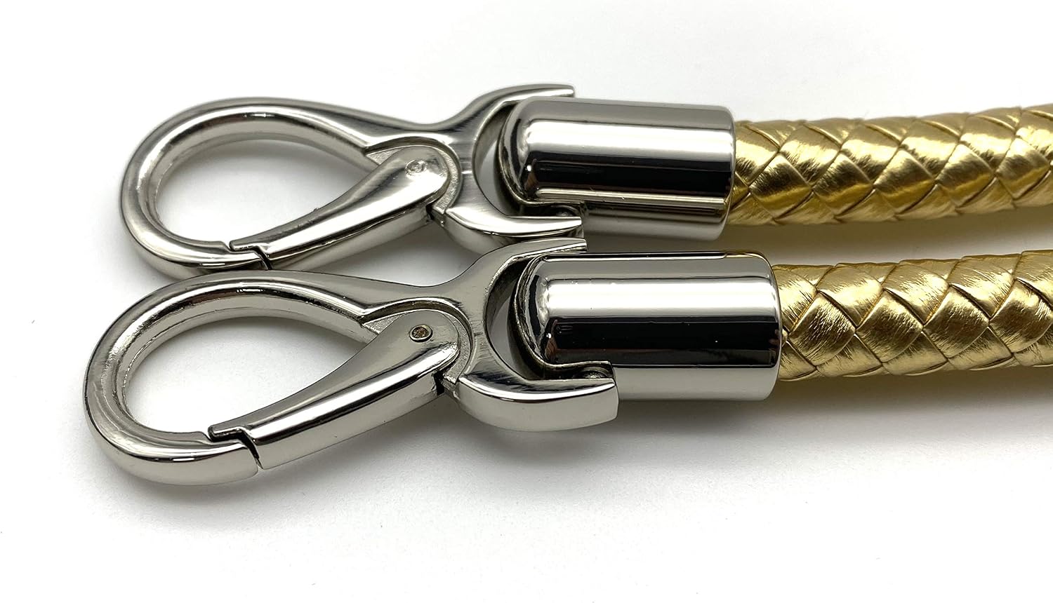 3dancraftit A Pair of Crochet Braided Faux PU Leather cope Bag Purse Handles with Nickel Hooks Purse Making Replacement 25" / 63.5cm Golden T187