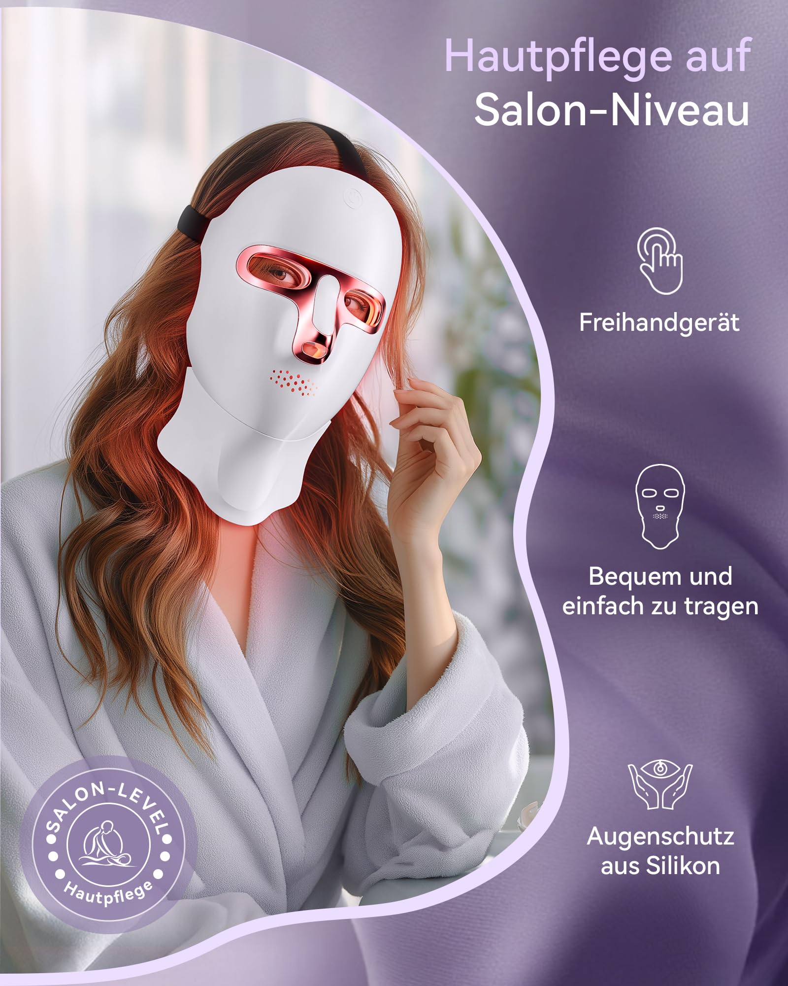 FOLOKE LED Maske Gesicht -LED Lichttherapiemaske für die Gesichtspflege, 7-farbige Lichtwellen, rote Lichtmaske für Gesicht und Hals, rot – Rote Lichtmaske für zu Hause