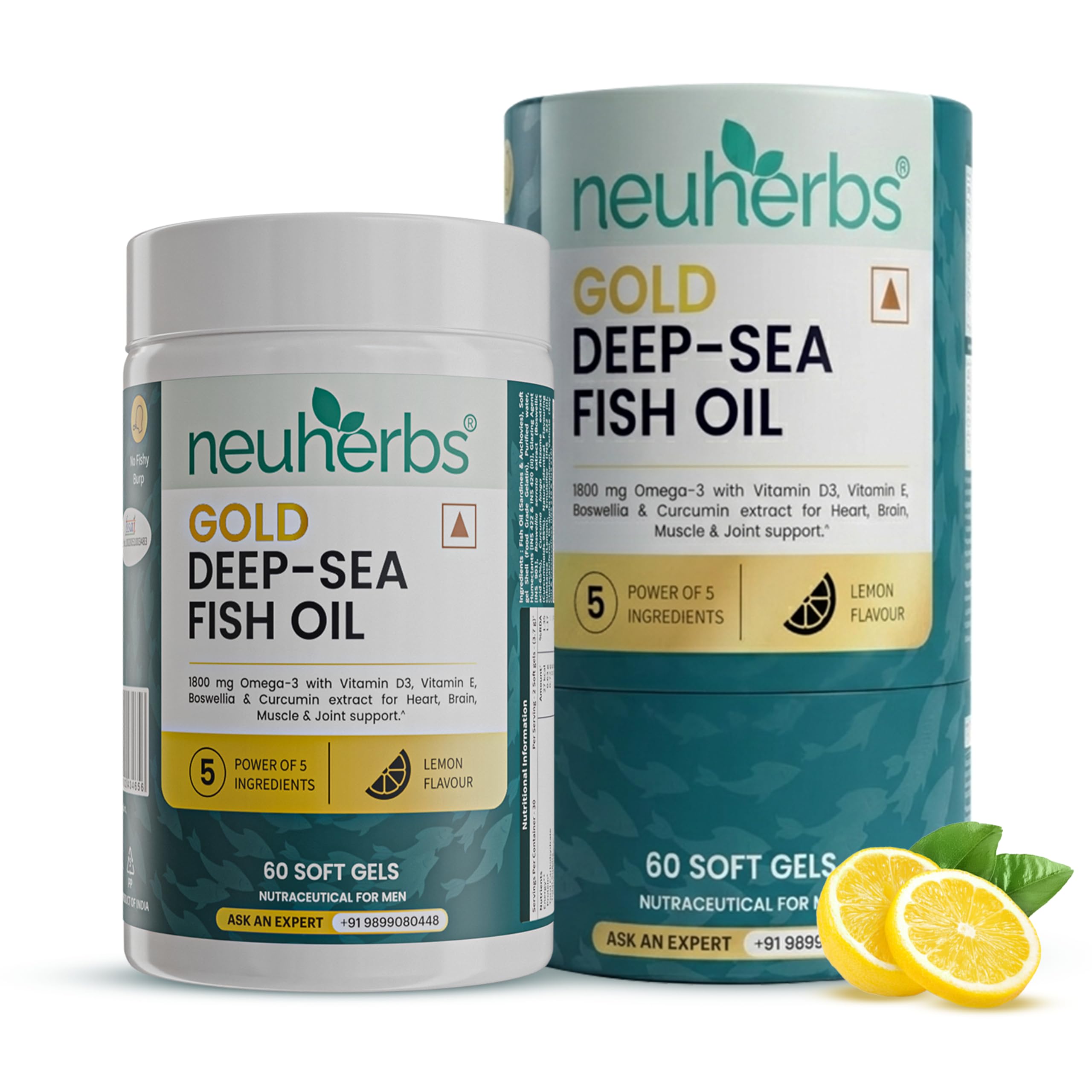 Neuherbs Gold Deep Sea Omega 3 Fish Oil Capsules - 60 Softgels|1080 Mg Epa & 720 Mg Dha|Fish Oil 1800 Mg Omega With Vitamin E & D3 For Muscle,Brain & Joints Support|Lemon Flavour,1 Count-image-38