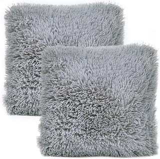 YOUR SMILE Pack of 2, Decorative Plush Luxury Series Merino Faux Fur Throw Pillow Case Cushion Cover 18" x 18"(Gray)